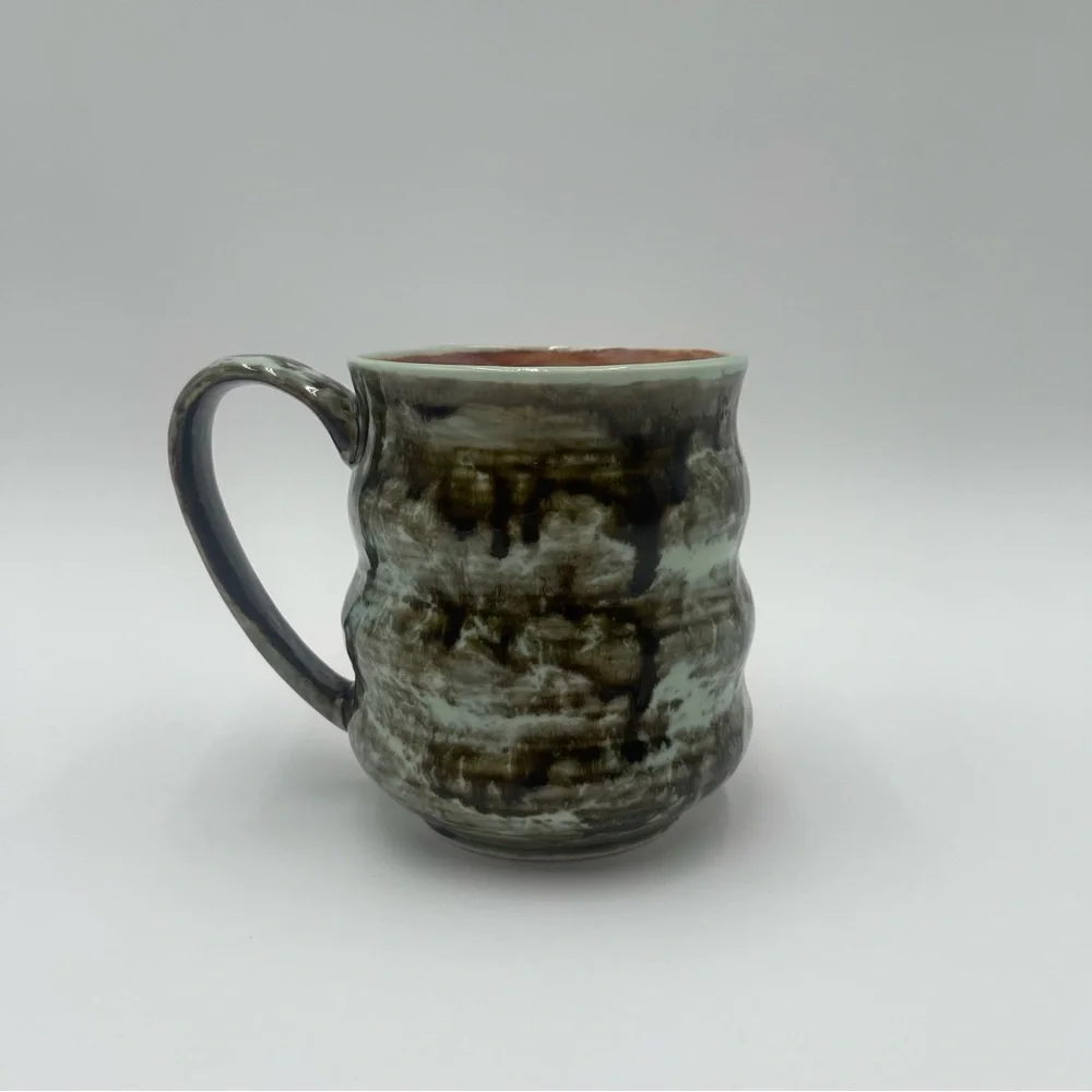 Stoneware Coffee Mug Large Size Hand Painted Unique Earthy